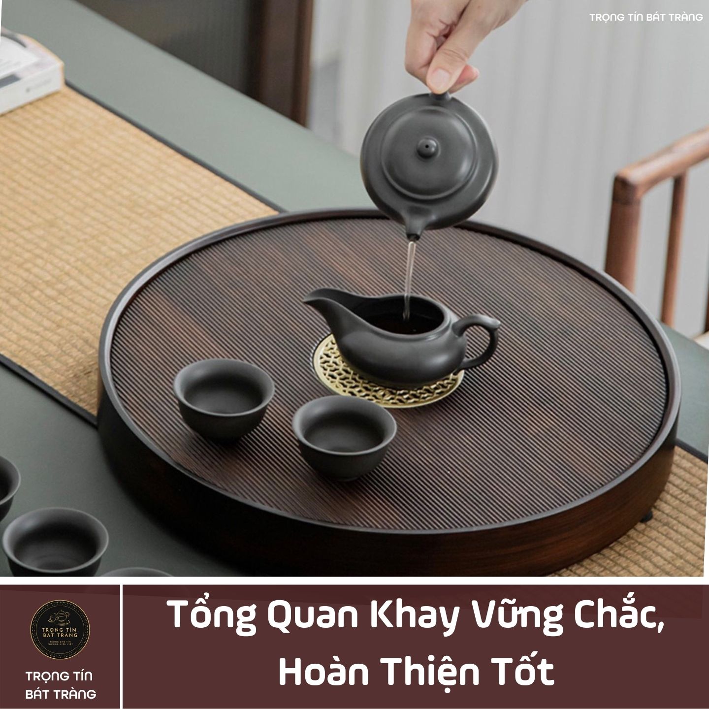 Khay Trà Tre Cao Cấp Hình Tròn 3 Kích Thước KT 64