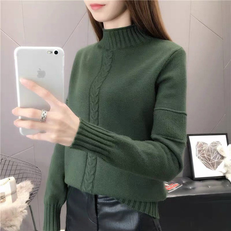 Áo len nữ cổ 3 phân trần gân thừng ấm áp, thời trang phong cách trẻ