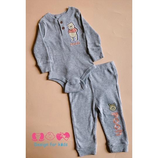 Set bodysuit body chip dài tay kèm quần dài vải len tăm Disney baby cho bé