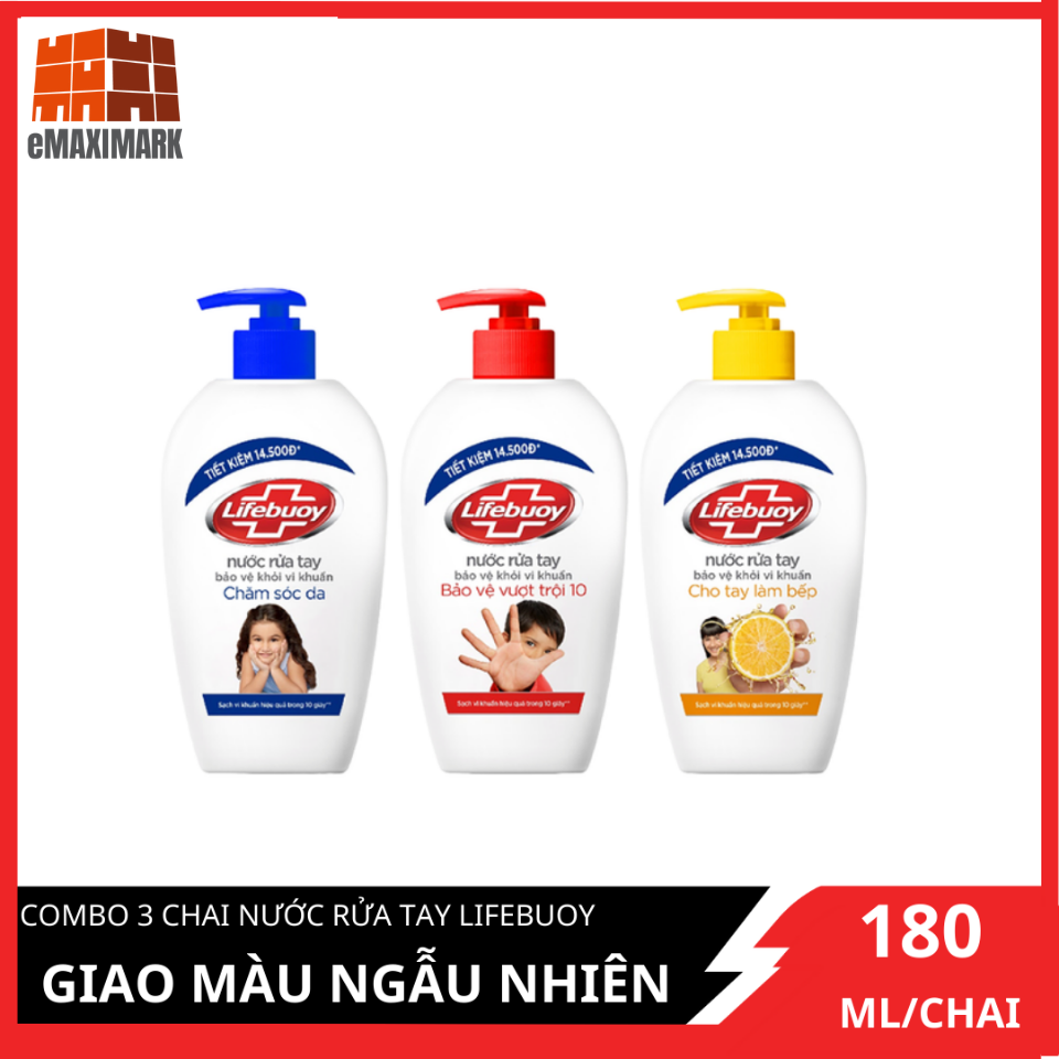 COMBO 3 chai Nước rửa tay Lifebuoy NRT 180g Giao màu ngẫu nhiên