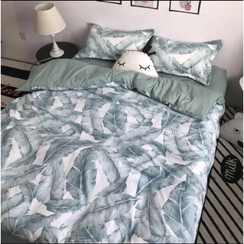 Bộ Vỏ Chăn Ga Gối Cotton Poly Nhập Khẩu - Lá chuối xanh