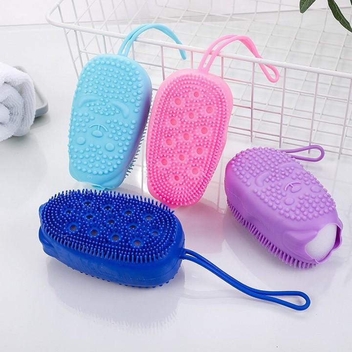 BÔNG TẮM CHÀ LƯNG CỌ LƯNG SILICON 2 MẶT HÌNH GẤU TẠO BỌT CỌ CHÀ LƯNG TIỆN LỢI