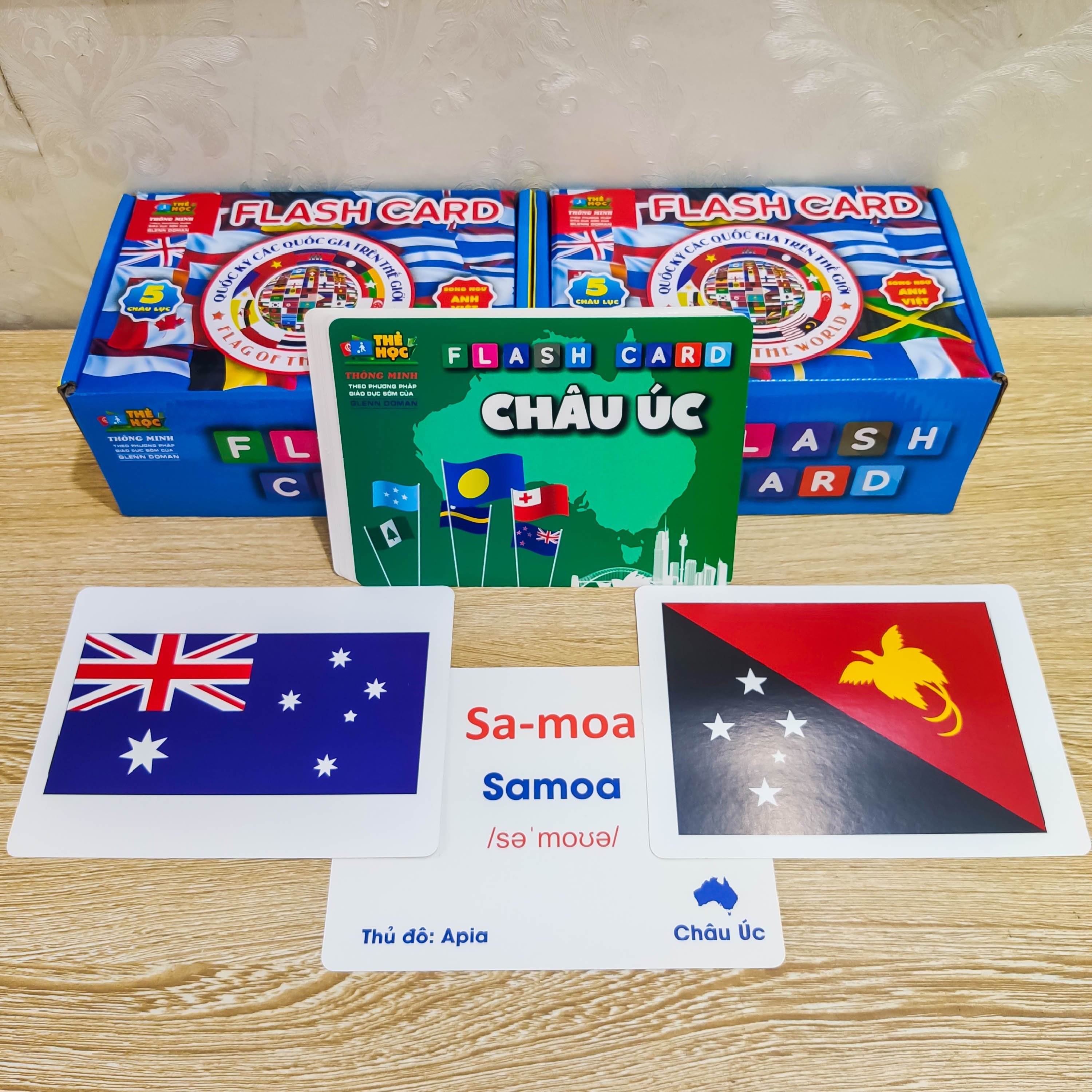 Thẻ Học Thông Minh Song Ngữ Anh-Việt Flash Card Quốc Kỳ Các Quốc Gia 5 Châu Lục Cho Bé Khám Phá Và Tìm Hiểu Thế Giới