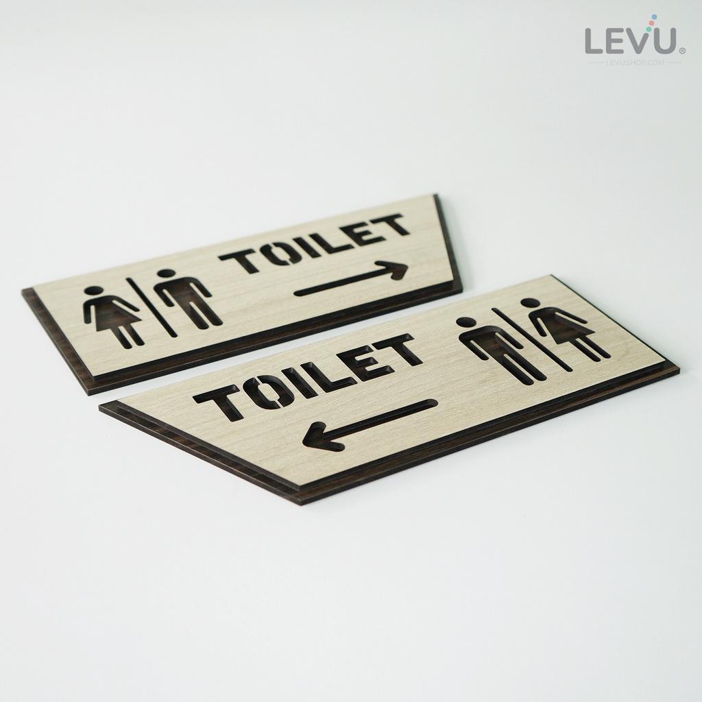 Bảng chỉ hướng toilet LEVU TL27S bằng gỗ khắc laser décor khu vực nhà vệ sinh