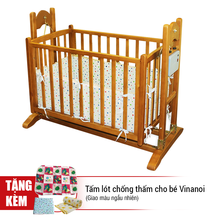 Nôi Em Bé Tự Động VINANOI-VNN301M Gỗ Thông Cao Cấp Vừa Làm Nôi Vừa Làm Võng Màu Cánh Gián