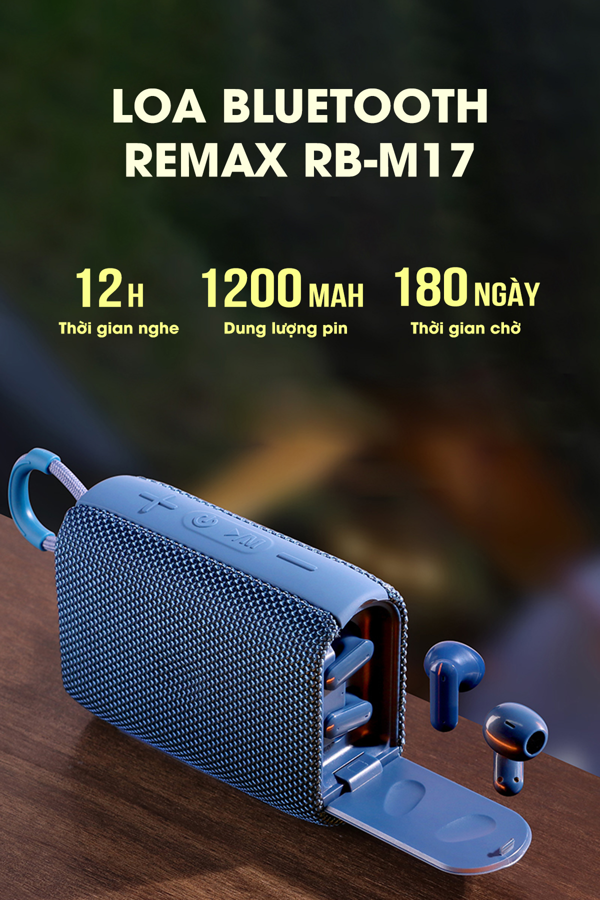 Loa bluetooth mini Remax RB M17 Loa nghe nhạc không dây kèm tai nghe bluetooth pin trâu hỗ trợ thẻ nhớ TF USB cổng AUX - Hàng Chính Hãng Remax Bảo Hành 12 Tháng