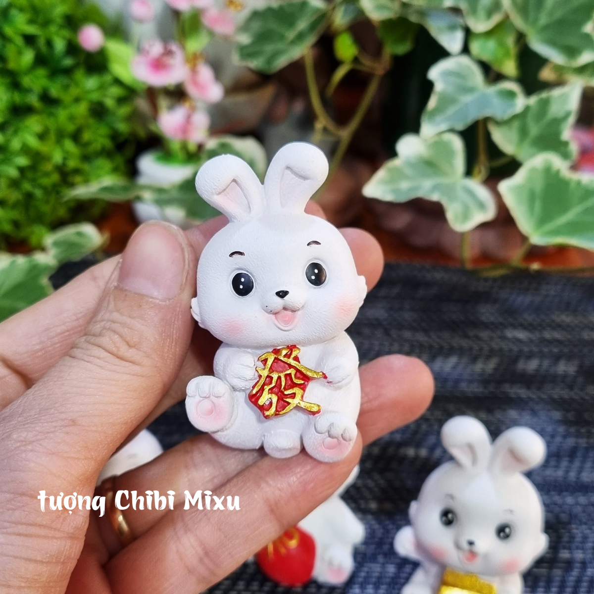 Bộ 04 tượng Thỏ trắng 5cm may mắn - tài lộc