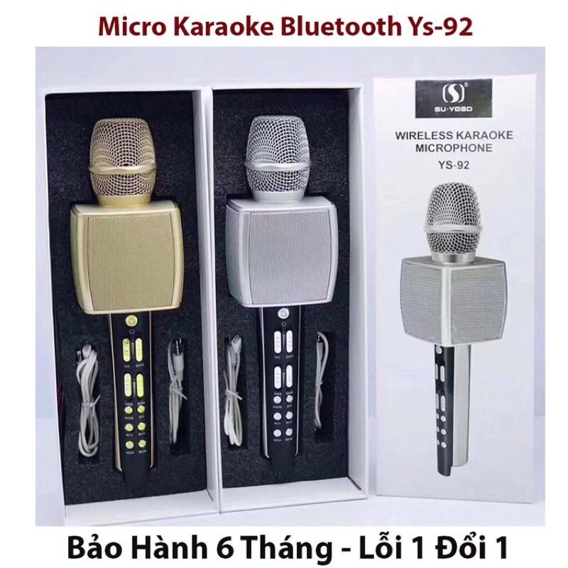 MIC KARAOKE BLUETOOTH YS 92 - MICRO CAO CẤP - LIVESTREAM - ÂM THANH SỐNG ĐỘNG - THẺ NHỚ - GHI ÂM