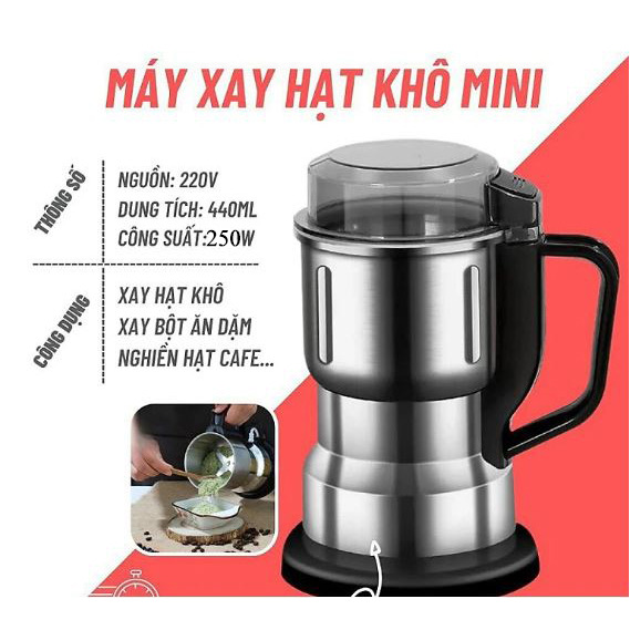 Máy Xay Hạt Khô, Ngũ Cốc Đa Năng Cối Inox Dung Tích 440ml