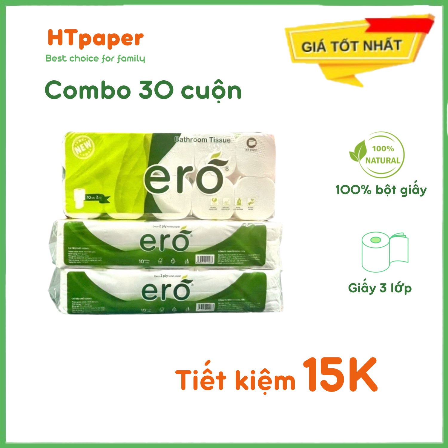 COMBO 30 Cuộn Giấy Vệ Sinh Không Lõi Cao Cấp ERO