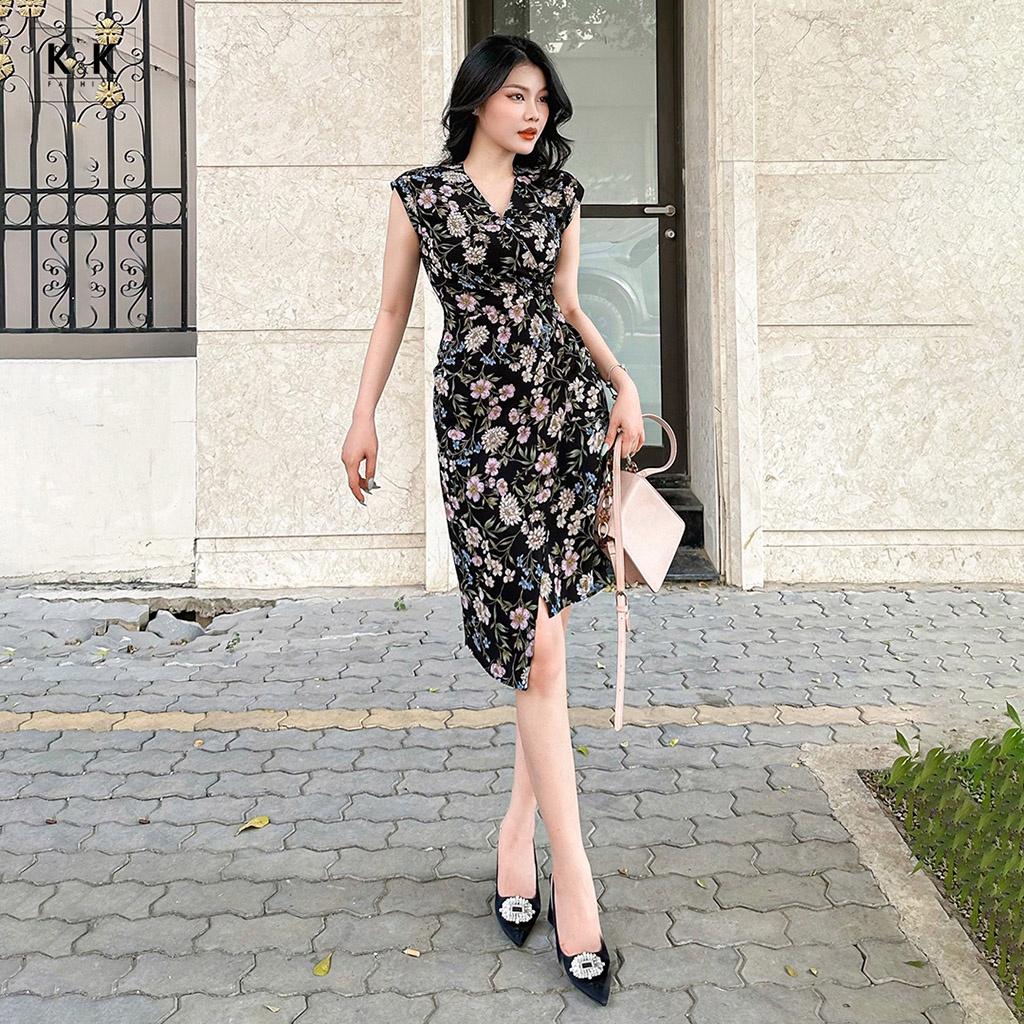 Đầm Quấn Wrap Dress Họa Tiết Hoa Cổ Tim K&amp;K Fashion KK120-02 Chất Liệu Xốp Thái