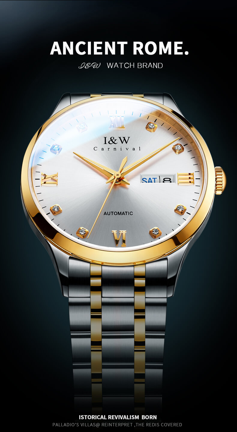 Đồng hồ nam chính hãng IW CARNIVAL IW555G-2 Kính sapphire ,chống xước ,Chống nước 30m ,Bảo hành 24 tháng,Máy cơ (Automatic),dây kim loại thép không gỉ 316L, thiết kế đơn giản dễ đeo