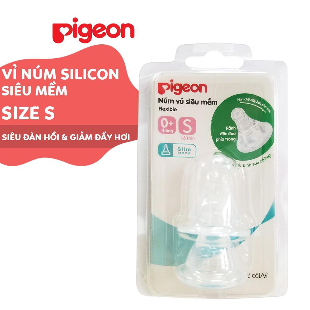 Núm vú cổ hẹp silicone siêu mềm Pigeon (2 cái/vỉ)