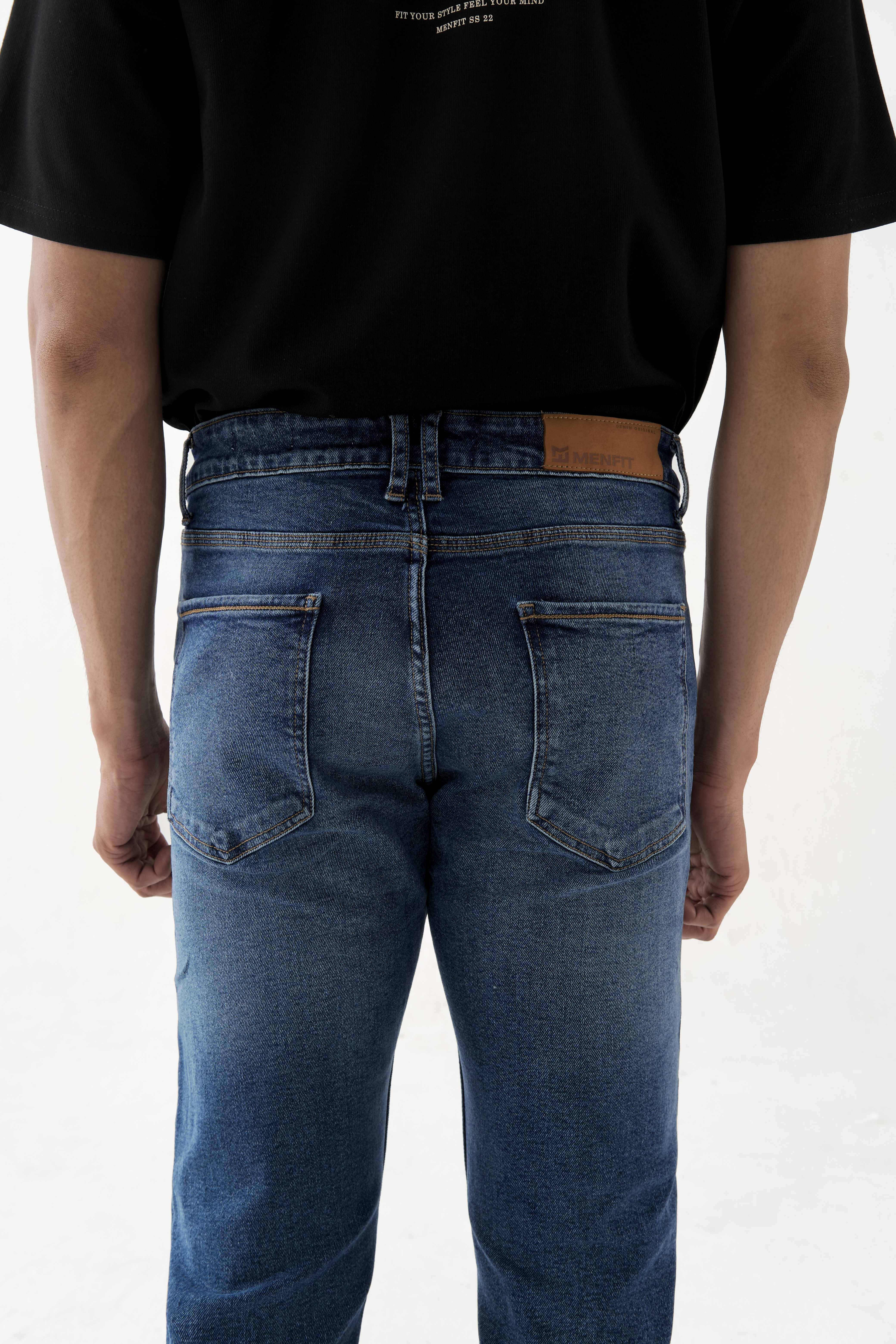 Quần jean nam xanh cao cấp MENFIT 0522 chất denim co giãn nhẹ 2 chiều, chuẩn form, thời trang