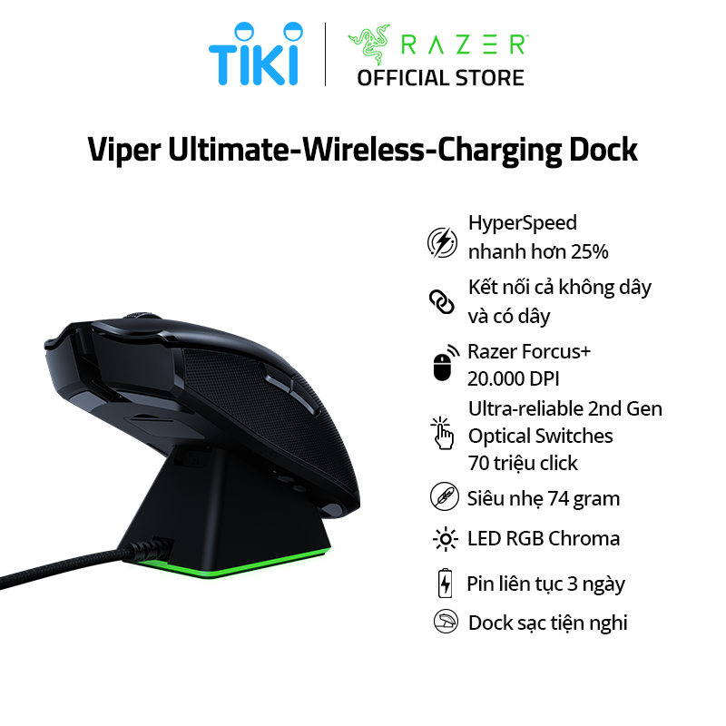 Chuột chơi game Razer Viper Ultimate Không Dây - Hàng Chính Hãng