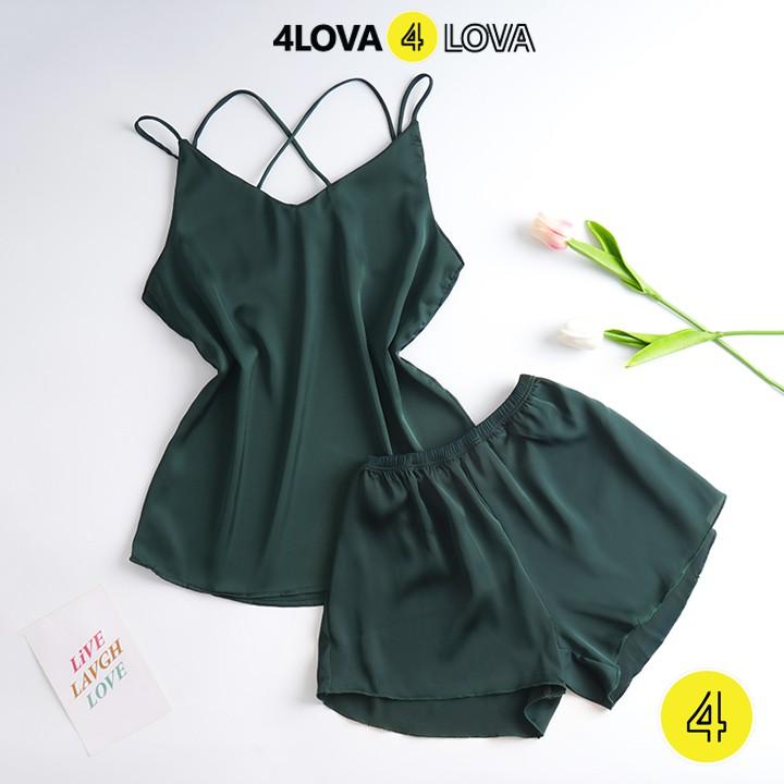 Bộ quần áo ngủ 2 dây nữ 4LOVA vải lụa satin mềm mát cao cấp