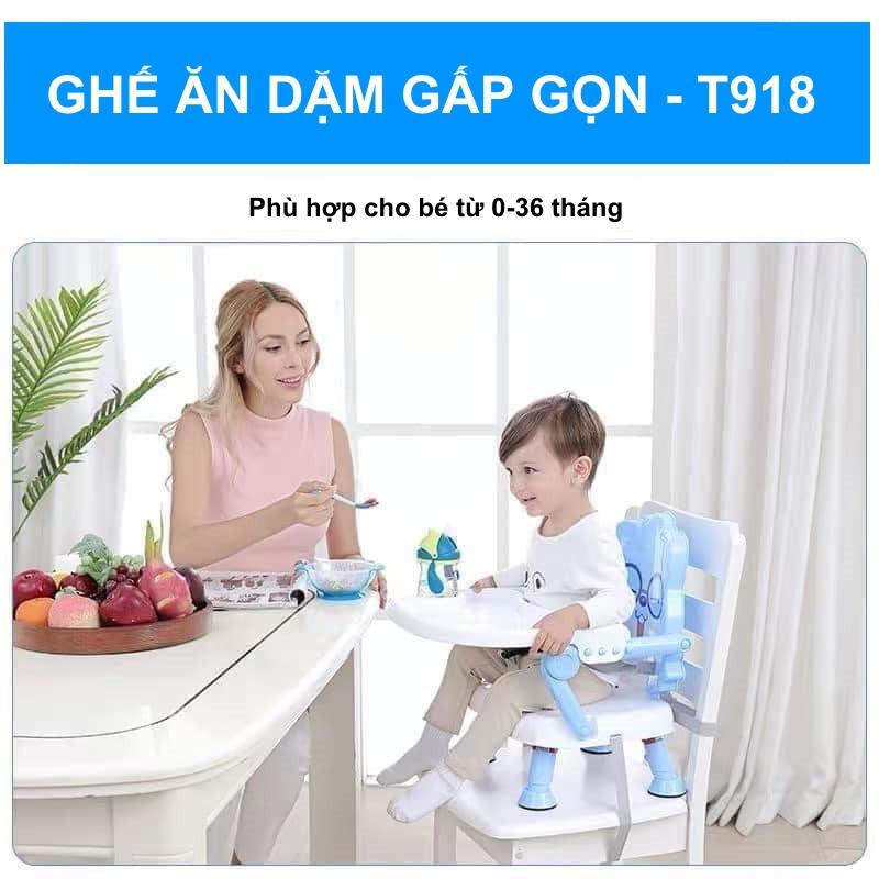 Ghế ăn dặm gấp gọn T918 cho bé từ 1 đến 3 tuổi – Ghế ngồi ăn cao cấp, đa năng dùng cho bé trai, bé gái DC010