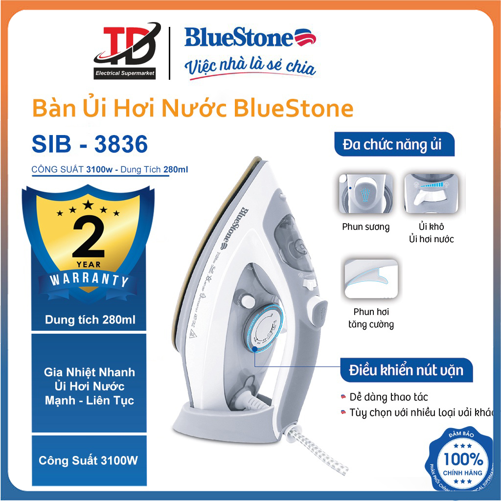 Bàn Ủi Hơi Nước BlueStone SIB-3836 (3100W) - Hàng chính hãng