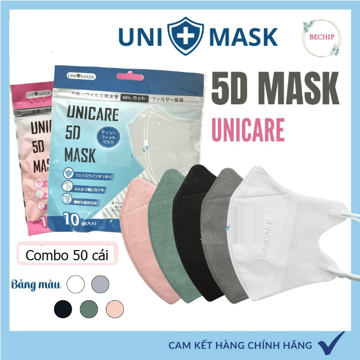 Túi 10 Cái Khẩu Trang 5D UNI CARE Dan Khang 3 Lớp Kháng Khuẩn, Chống Bụi Mịn Hàng Cao Cấp