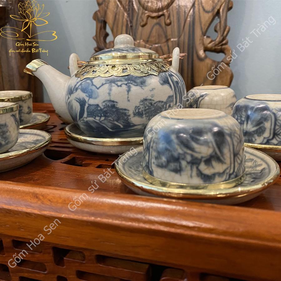 Bộ Ấm Chén Men Rạn Giả Cổ Dáng Nhật Bọc Đồng