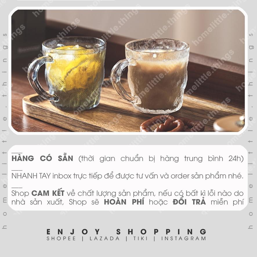 Ly cốc thủy tinh uống nước, cà phê vân băng đá độc đáo có quai cầm