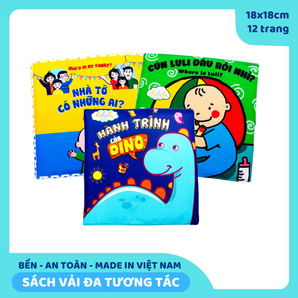 Sách vải Giáo dục sớm, Bộ 3 sách vải tương tác ú òa vui nhộn, kích thước 18x18cm, 12 trang. CHÍNH HÃNG