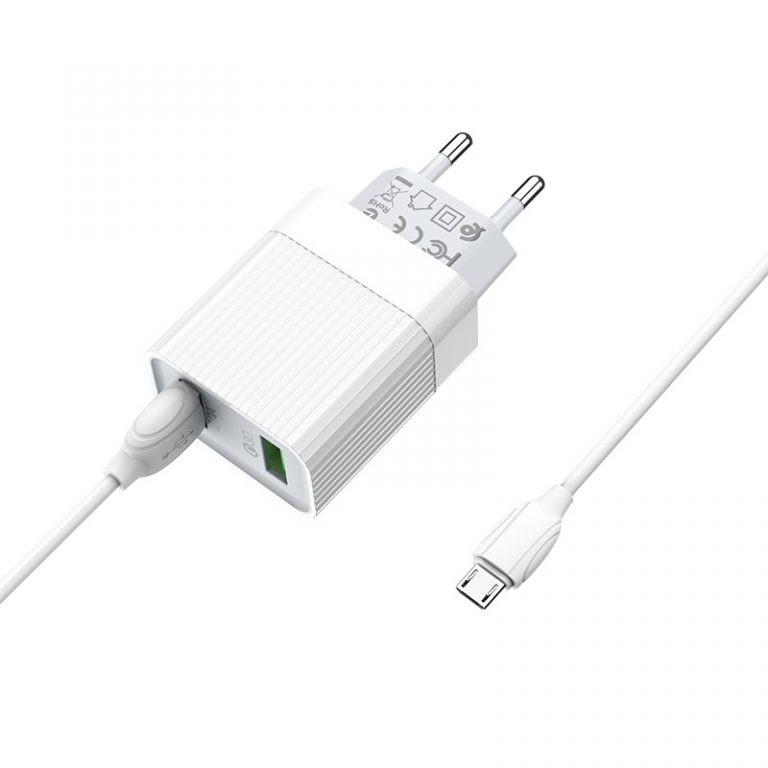 Bộ Cóc Cáp Sạc Nhanh QC3.0 BA39A Borofone - 2 cổng sạc - cổng Micro-USB chuẩn EU - Hàng nhập khẩu