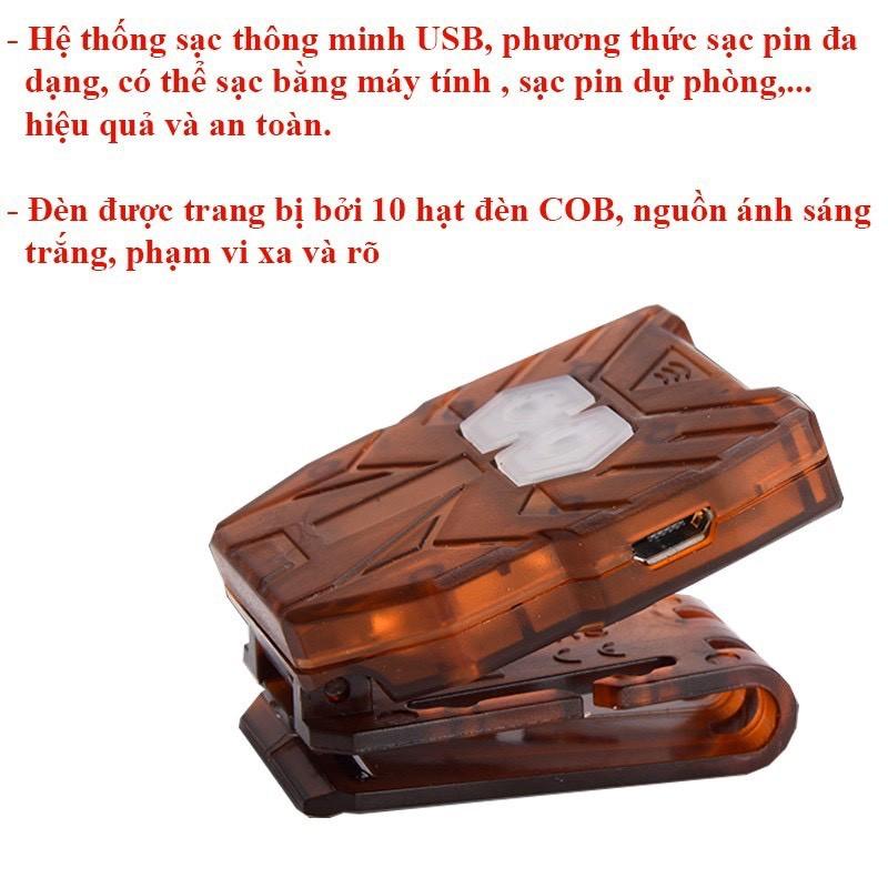 Đèn Cob Bennou Kẹp, Gắn Mũ Lưỡi Trai Có Cổng USB
