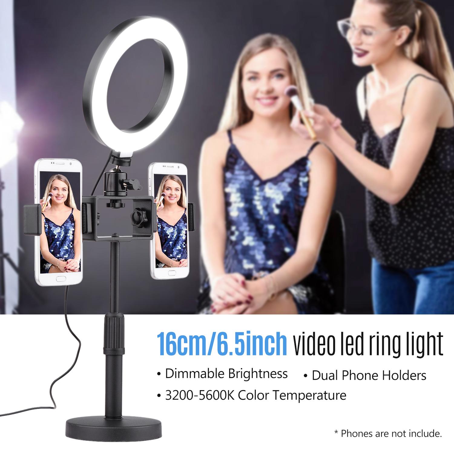 Dđèn LED Ring Light 3200-5600K Có thể điều chỉnh độ sáng 10 cấp với đầu bóng để bàn 6,5 inch / 16cm