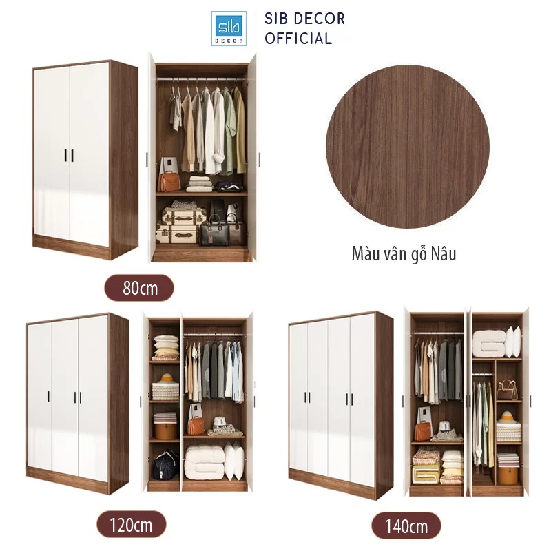 Tủ Quần Áo Đơn Giản SIB Decor Màu Trắng Phối Walnut