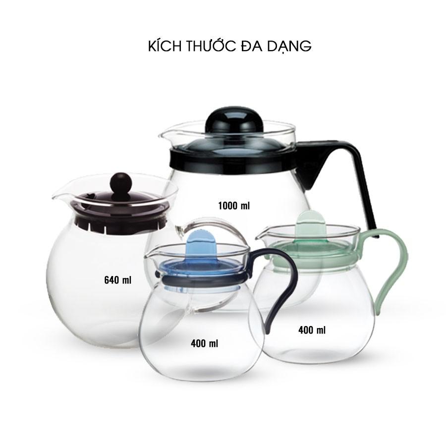 Bình trà thủy tinh Iwaki 400ml - xanh dương