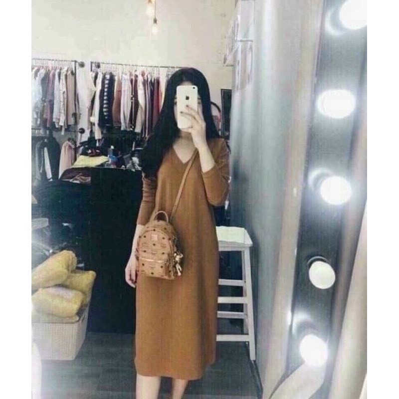 Váy suông nữ, đầm suông cổ V dáng dài xẻ tà 3 màu hot hit