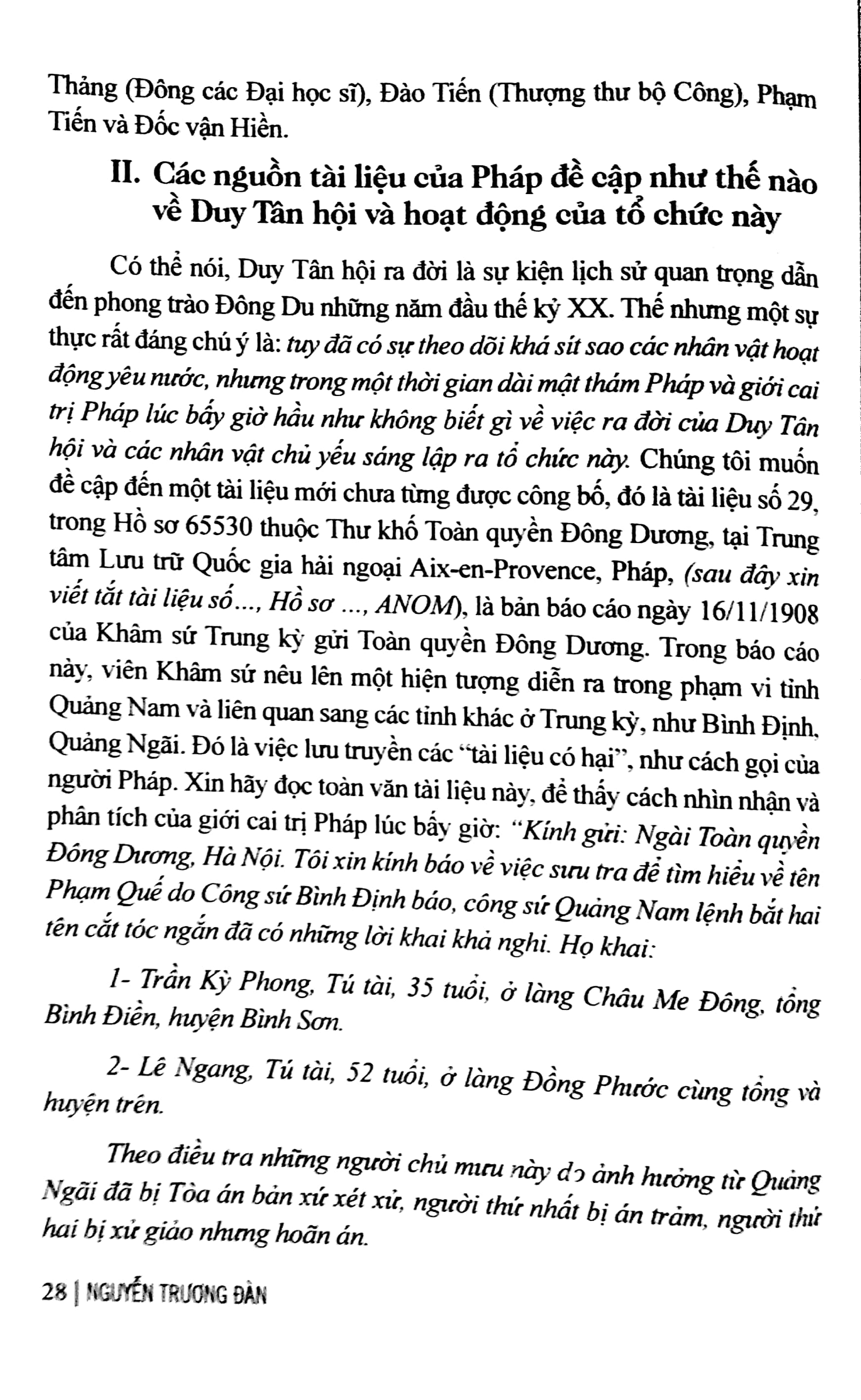 Khởi Nghĩa Duy Tân - Thái Phiên - Trần Cao Vân - Qua Các Tài Liệu Mới