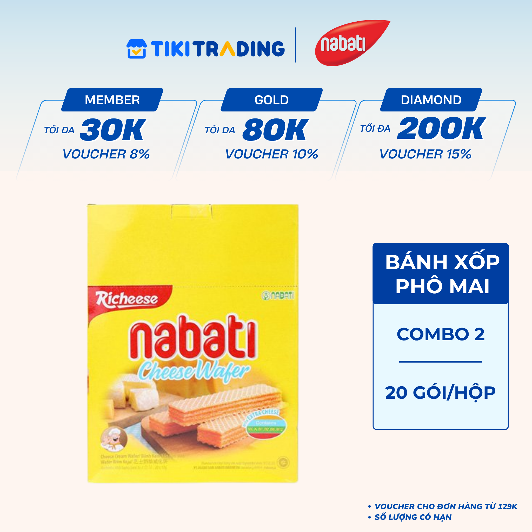 Combo 2 Hộp Bánh kem xốp NABATI Richeese phô mai (15g x 20 gói)