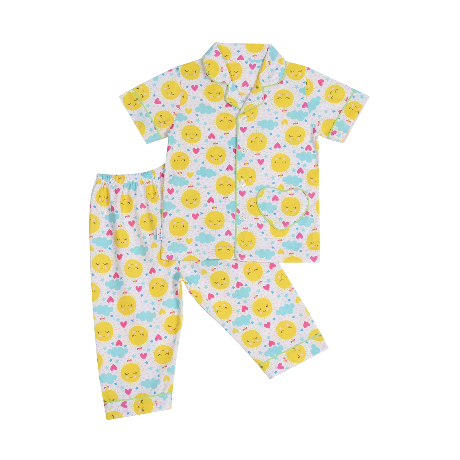 BỘ PYJAMAS TAY NGẮN BÉ GÁI 1149- HELLO BB (Họa tiết và viền màu ngẫu nhiên)