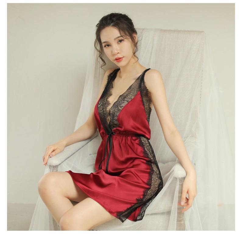 Đầm Ngủ Gợi Cảm Quyến Rũ Form Dài Xẻ Tà Viền Ren CDANP22