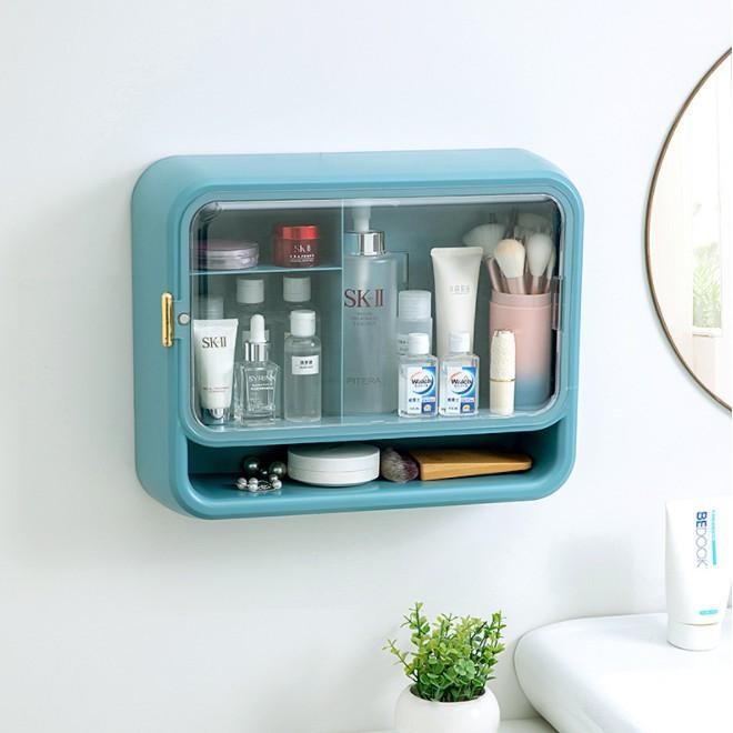 Kệ mỹ phẩm treo tường - Tủ để đồ trang điểm nhà tắm tường hình chữ nhật bằng nhựa cao cấp kiêm tủ thuốc