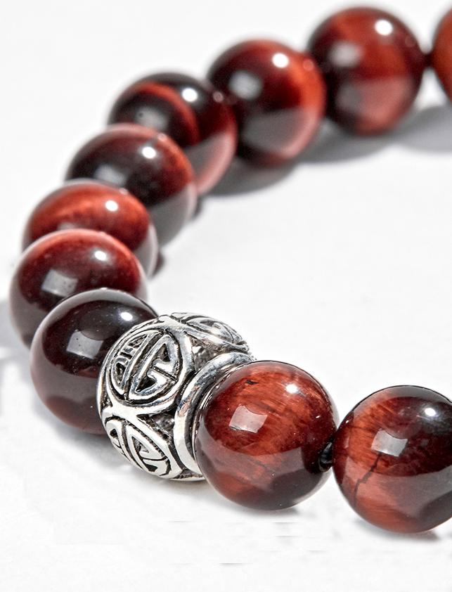 Vòng thạch anh mắt hổ Nâu đỏ Phối Charm Bạc Ngọc Quý Gemstones