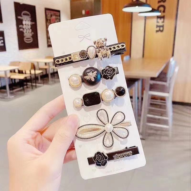 Set 6 Kẹp tóc mái đính đá lấp lánh, kẹp tóc Hàn Quốc ngọc trai nhân tạo điệu đà KT27