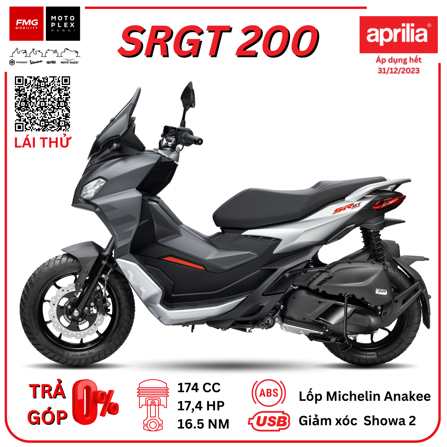 Aprilia SRGT 200 - Xe ga đa địa hình 174cc | Thương hiệu Aprilia của Ý thuộc tập đoàn Piaggio Việt Nam