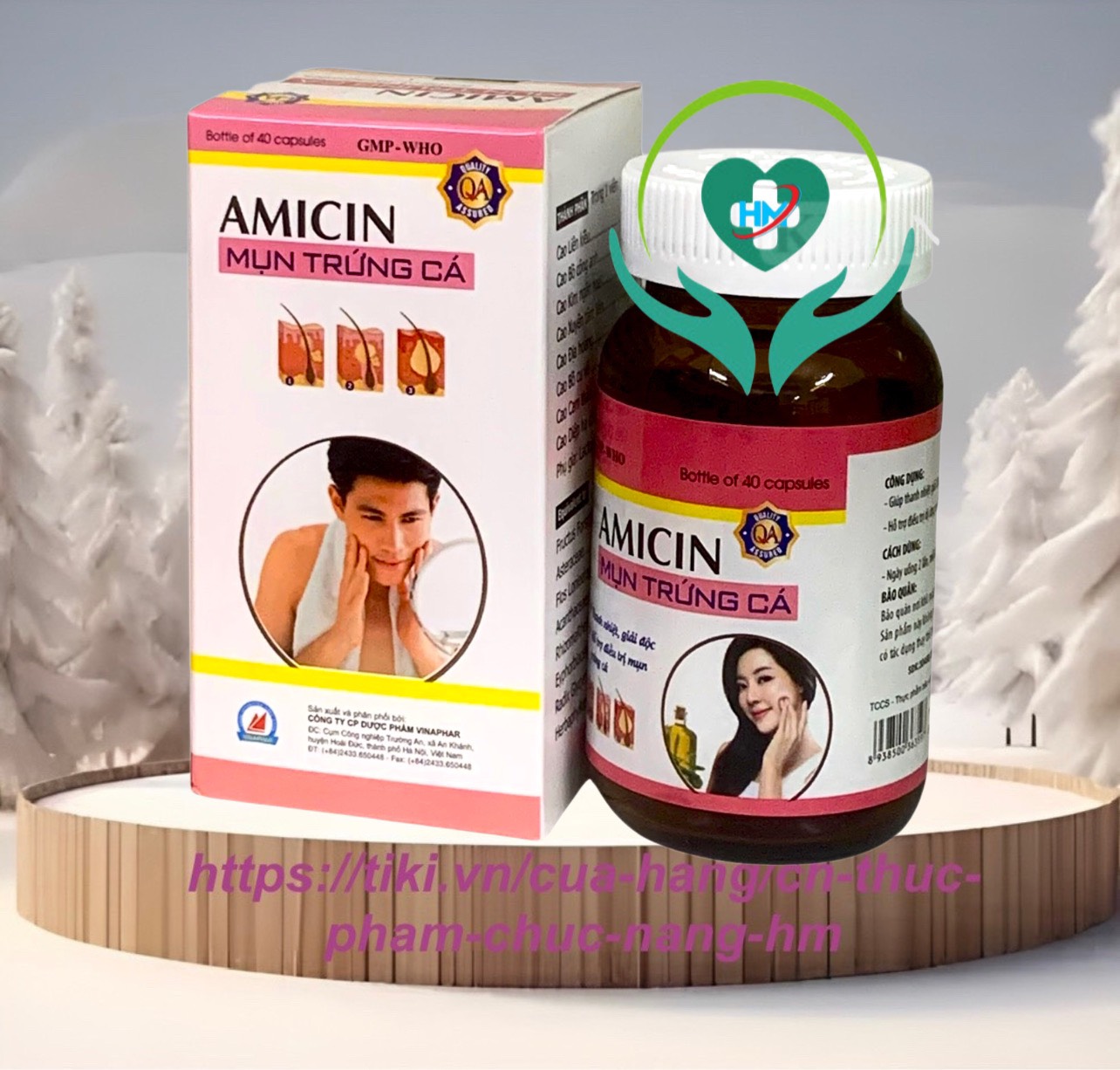AMICIN - MỤN TRỨNG CÁ Vinaphar - Hộp 40 Viên - Thanh Nhiệt Giải Độc, Mụn Nhọt , Mụn Trứng Cá
