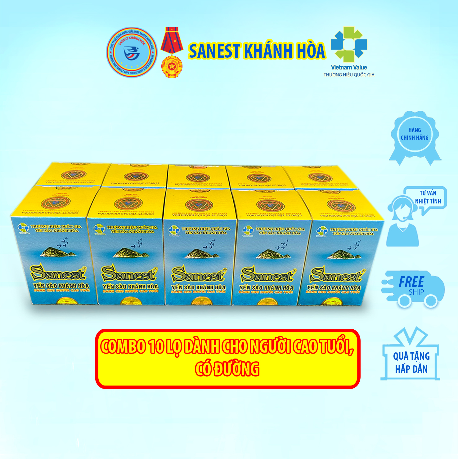 Nước Yến sào Khánh Hòa Sanest dành cho người cao tuổi có đường đóng lọ 70 ml