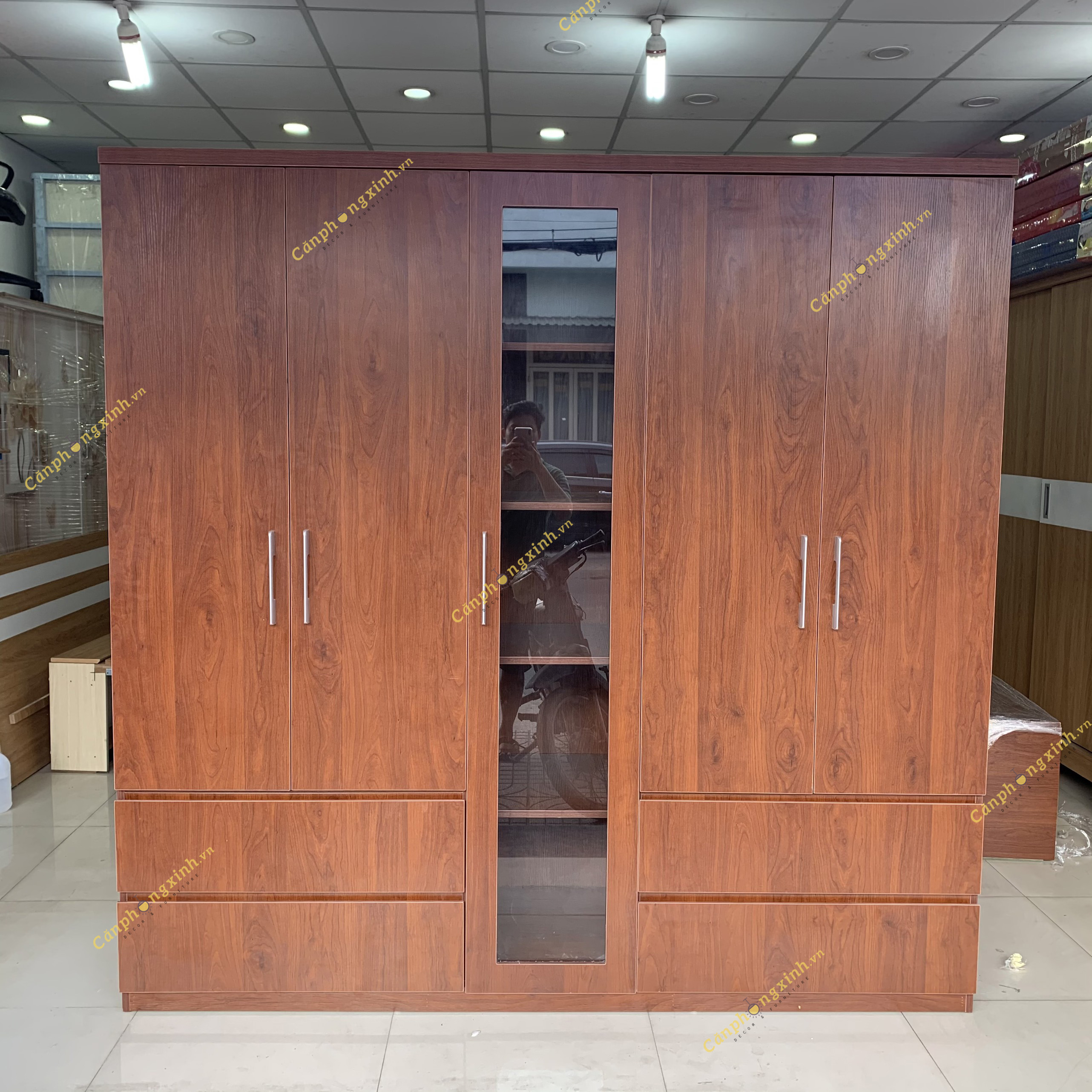 Tủ áo 5 cánh, cánh lọng kính gỗ MDF CPX-T29