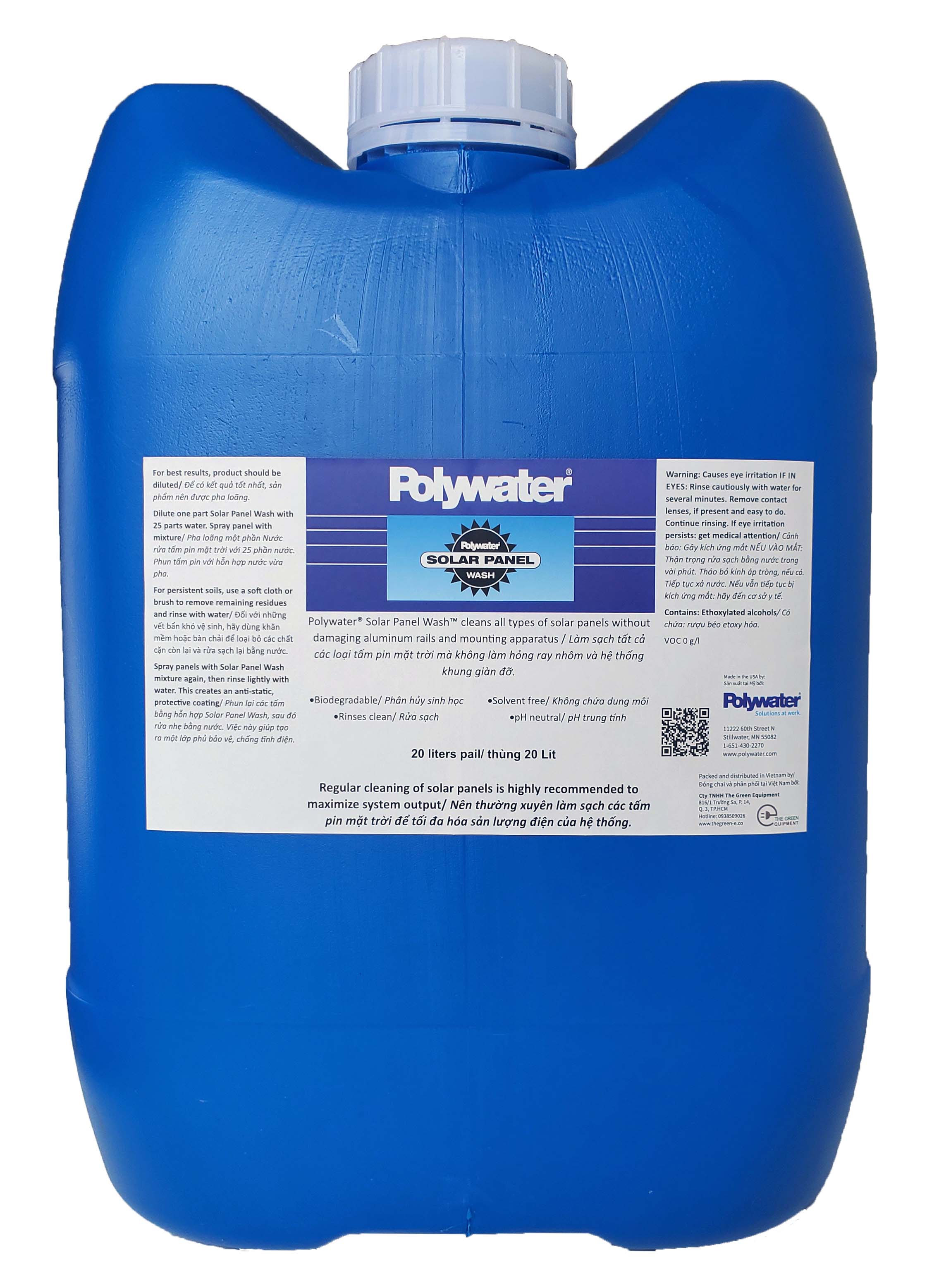 Hóa chất nước rửa vệ sinh tấm pin năng lượng mặt trời Polywater SPW - can 20 lít