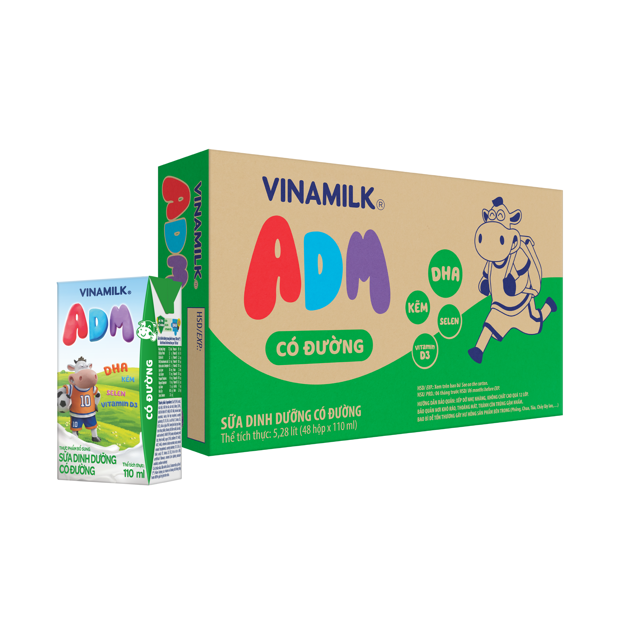 Thùng 48 Hộp Sữa dinh dưỡng Có đường Vinamilk ADM (110ml)