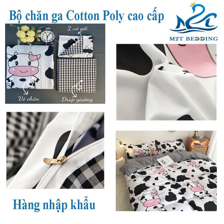 Bộ chăn ga gối Cotton poly M2T bedding kẻ caro, vỏ chăn mền, drap ga giường và 2 vỏ gối