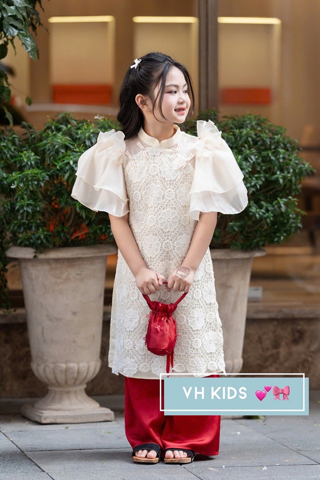 Bộ áo dài tết cho bé gái mẫu viên hy mùa xuân xinh xắn từ 12-40kg hàng thiết kế cao cấp