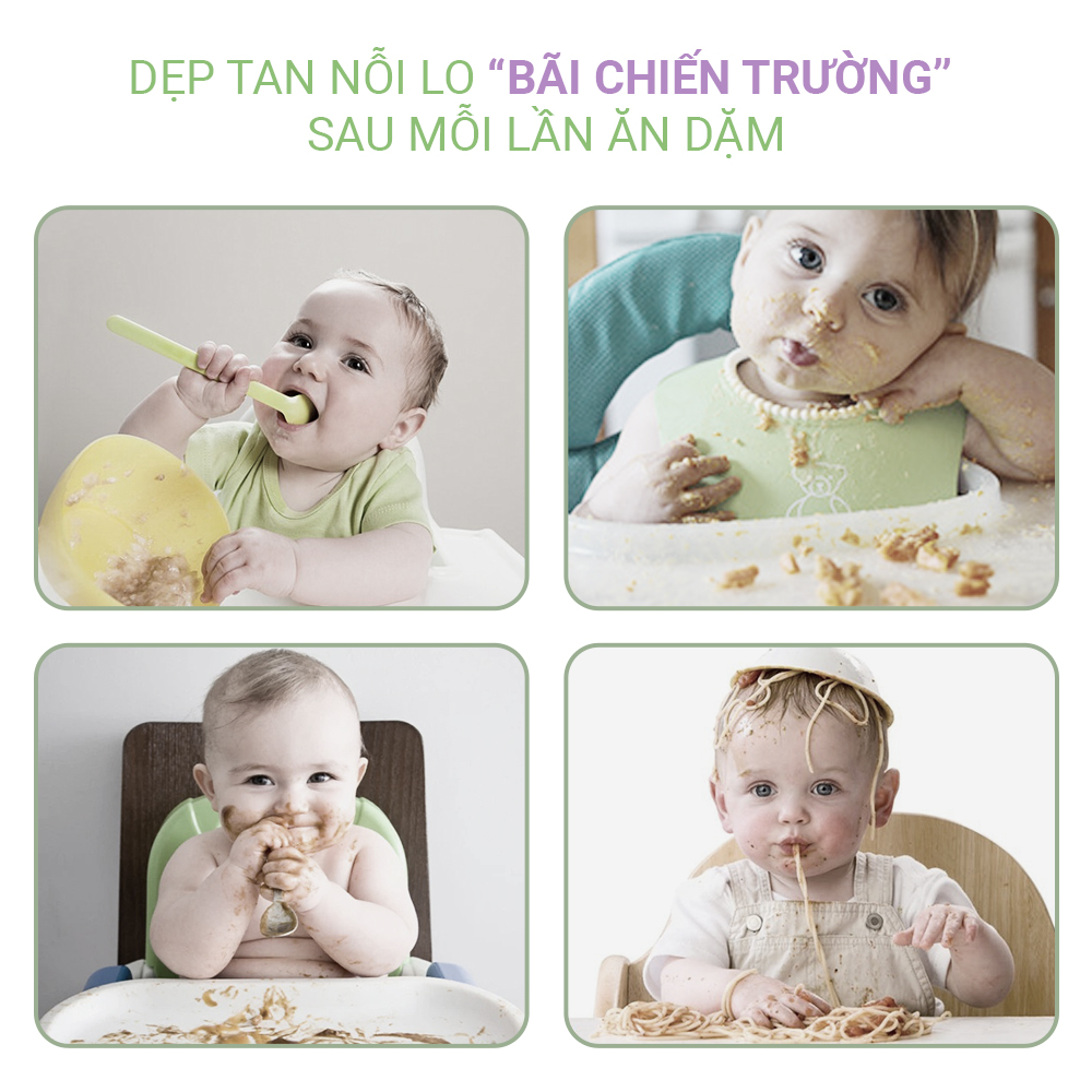 Bộ Ăn Dặm Cho Bé Thương Hiệu Mama's Choice, Combo Ăn Dặm Bát-Khay-Yếm-Thìa-Cốc Silicone Cao Cấp