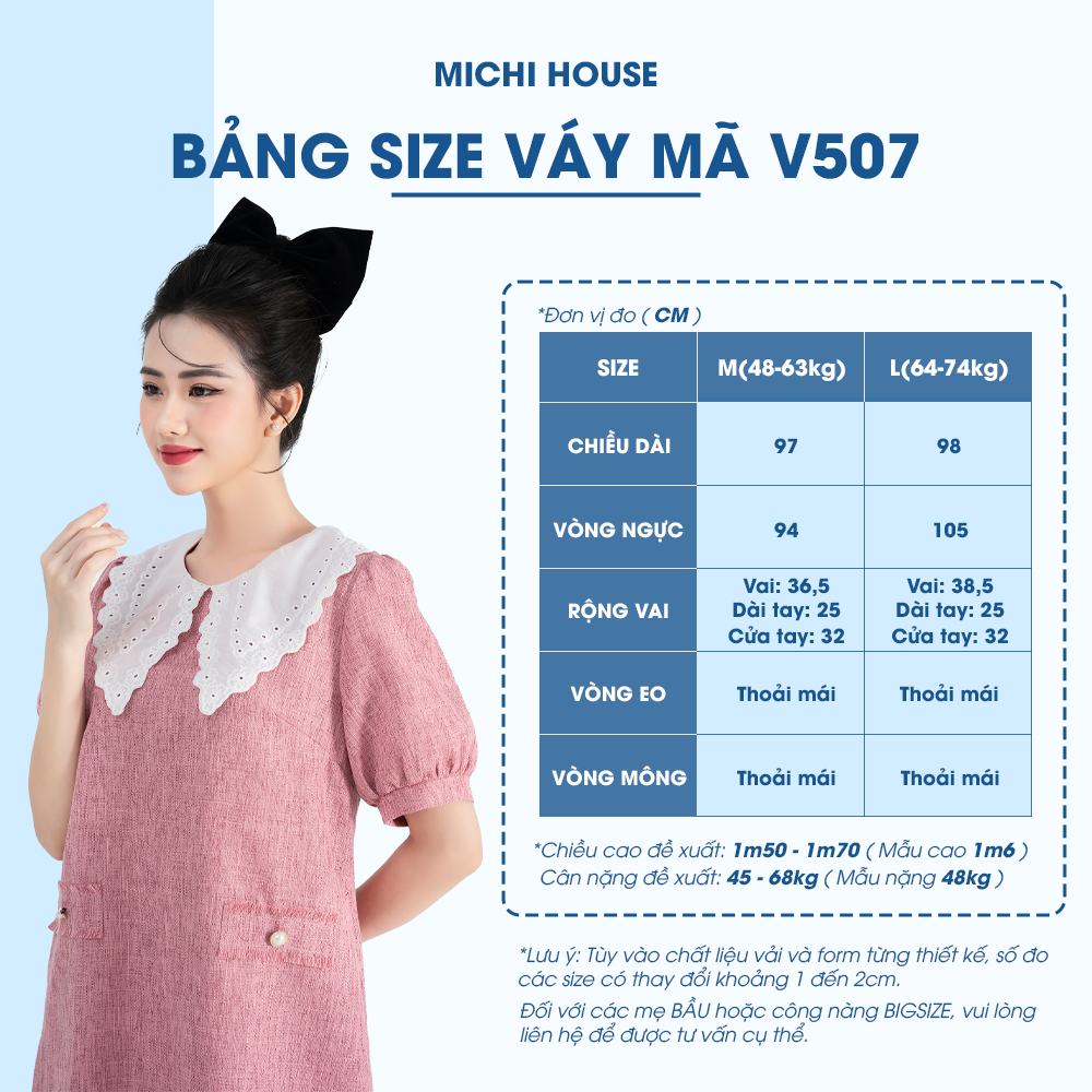 Đầm Suông A Dáng Dài Đến Gối Michi House Váy Xuông Công Sở Thanh Lịch Cổ Ren Trắng Basic Có Bigsize Đến 75kg V507