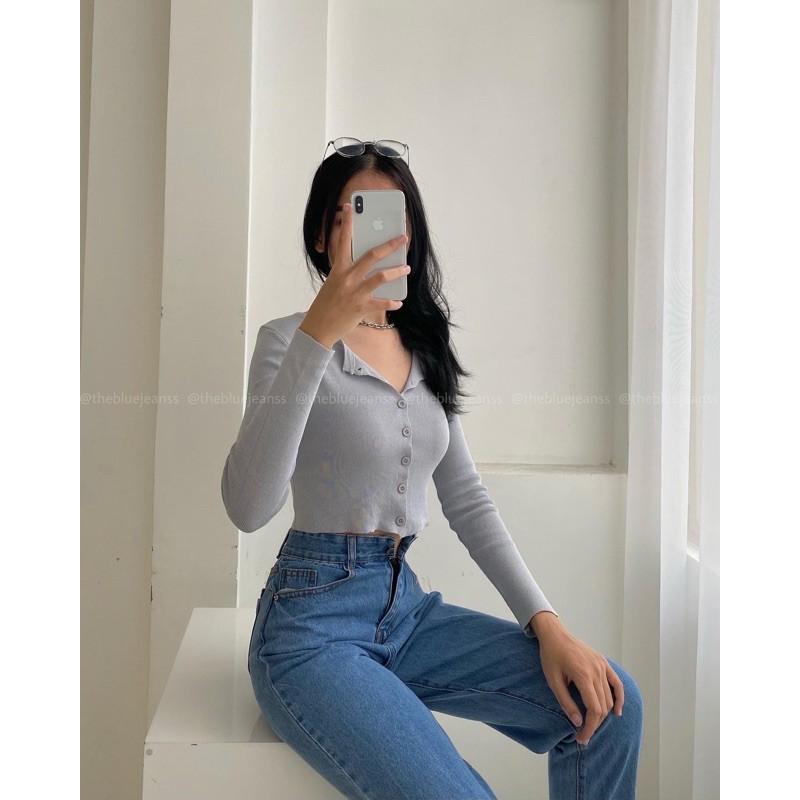 Áo Crop Top Tay Dài - Basic Buttons Crop Top